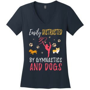 Gymnastics & Dogs Funny Gymnast Dog Lover Gift Women's V-Neck T-Shirt