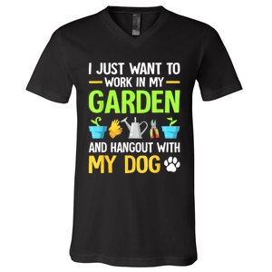 Gardening & Dog Funny Plant Lover Women Garden Gardener V-Neck T-Shirt