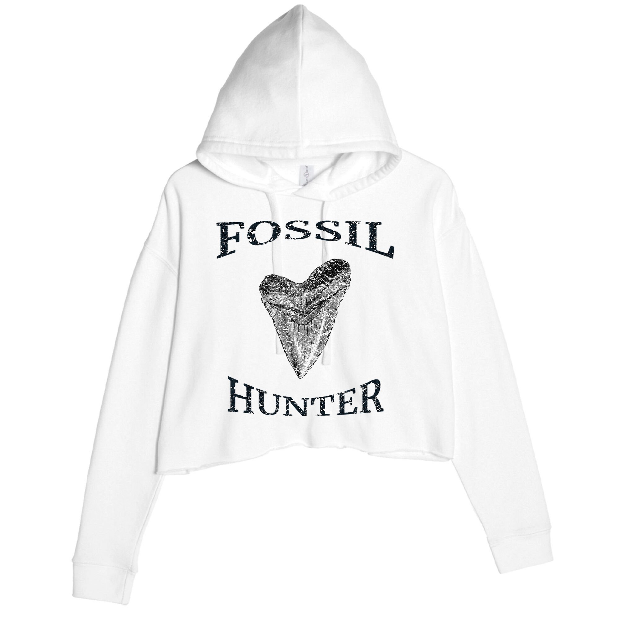 Great Distressed Fossil Hunter Megalodon Tooth Enthusiast Crop Fleece Hoodie