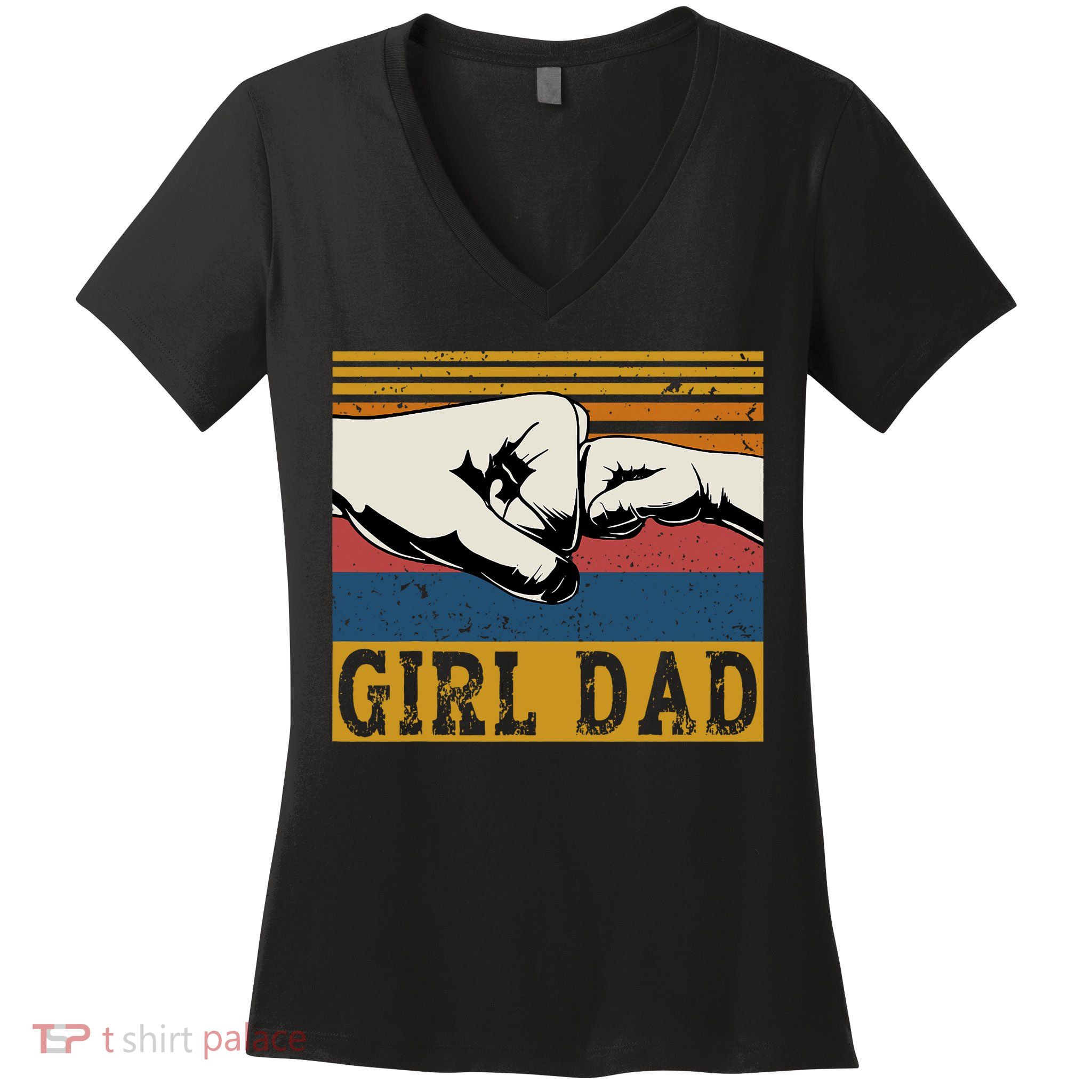 Girl Dad Father Of Girl Fathers Day Vintage Women's V-Neck T-Shirt