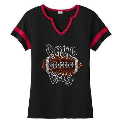 Game Day Football Bling Bling Football Lover Fall Autumn Ladies Halftime Notch Neck Tee