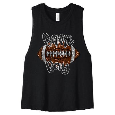 Game Day Football Bling Bling Football Lover Fall Autumn Women's Racerback Cropped Tank