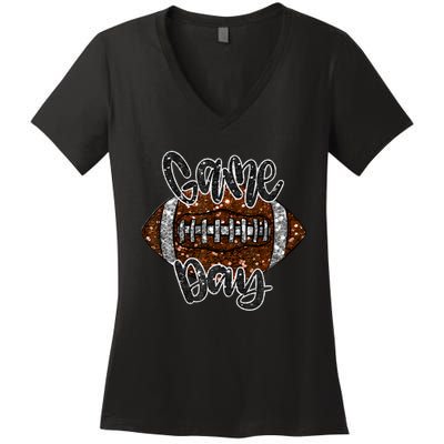 Game Day Football Bling Bling Football Lover Fall Autumn Women's V-Neck T-Shirt