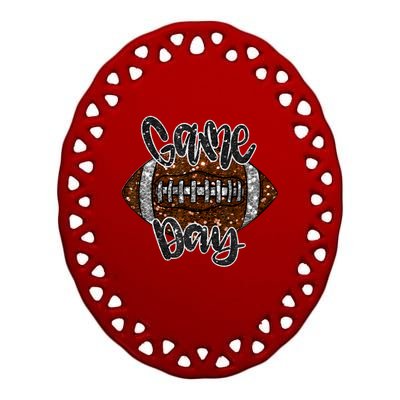 Game Day Football Bling Bling Football Lover Fall Autumn Ceramic Oval Ornament