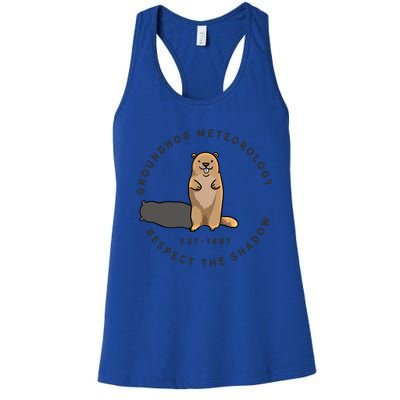 Groundhog Day Funny Quote Gift Respect The Shadow Meteorology Gift Women's Racerback Tank