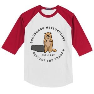 Groundhog Day Funny Quote Gift Respect The Shadow Meteorology Gift Kids Colorblock Raglan Jersey