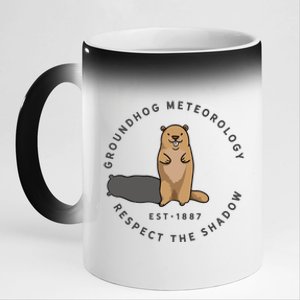 Groundhog Day Funny Quote Respect The Shadow Meteorology 11oz Black Color Changing Mug