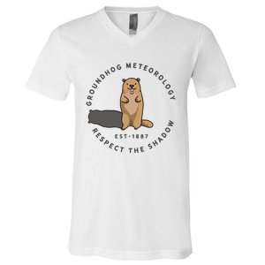 Groundhog Day Funny Quote Respect The Shadow Meteorology V-Neck T-Shirt