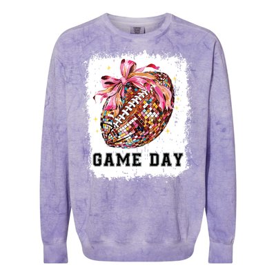 Game Day Football Season Football Bow Gift Girl Women Colorblast Crewneck Sweatshirt