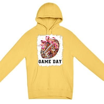 Game Day Football Season Football Bow Gift Girl Women Premium Pullover Hoodie