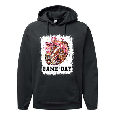 Game Day Football Season Football Bow Gift Girl Women Performance Fleece Hoodie