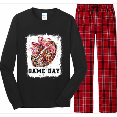 Game Day Football Season Football Bow Gift Girl Women Long Sleeve Pajama Set