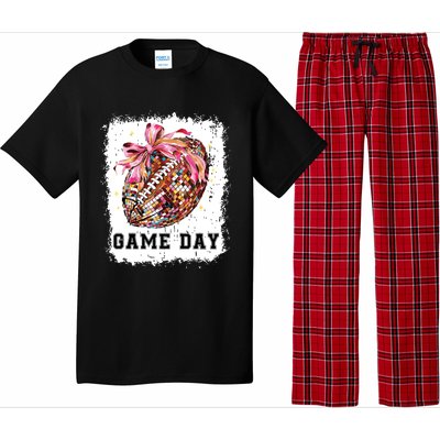 Game Day Football Season Football Bow Gift Girl Women Pajama Set