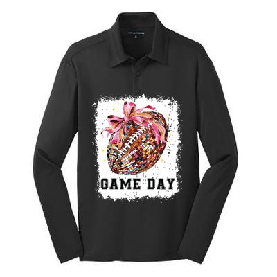 Game Day Football Season Football Bow Gift Girl Women Silk Touch Performance Long Sleeve Polo