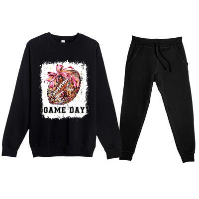 Game Day Football Season Football Bow Gift Girl Women Premium Crewneck Sweatsuit Set