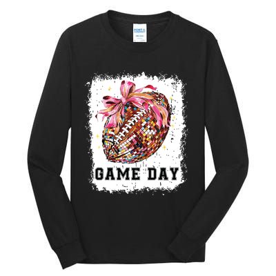 Game Day Football Season Football Bow Gift Girl Women Tall Long Sleeve T-Shirt