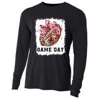 Game Day Football Season Football Bow Gift Girl Women Cooling Performance Long Sleeve Crew