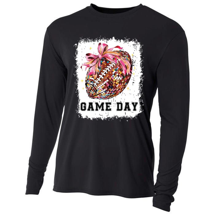 Game Day Football Season Football Bow Gift Girl Women Cooling Performance Long Sleeve Crew