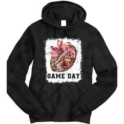 Game Day Football Season Football Bow Gift Girl Women Tie Dye Hoodie