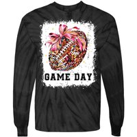 Game Day Football Season Football Bow Gift Girl Women Tie-Dye Long Sleeve Shirt