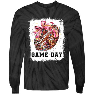 Game Day Football Season Football Bow Gift Girl Women Tie-Dye Long Sleeve Shirt