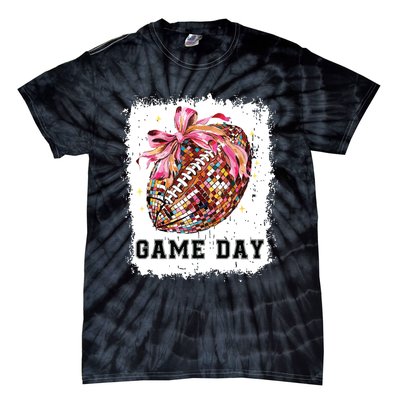 Game Day Football Season Football Bow Gift Girl Women Tie-Dye T-Shirt