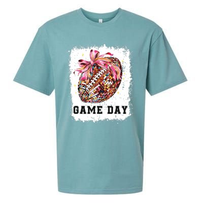 Game Day Football Season Football Bow Gift Girl Women Sueded Cloud Jersey T-Shirt