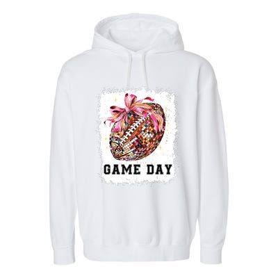 Game Day Football Season Football Bow Gift Girl Women Garment-Dyed Fleece Hoodie