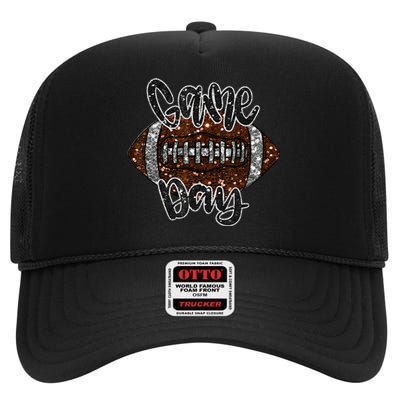 Game Day Football Bling Bling Football Lover Sport Season High Crown Mesh Back Trucker Hat