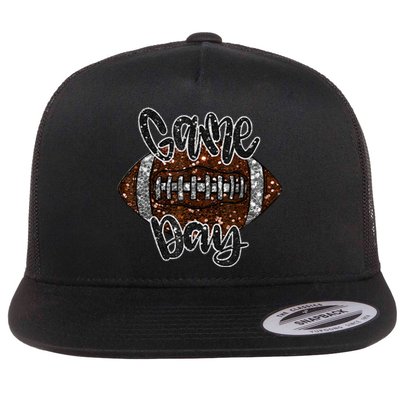 Game Day Football Bling Bling Football Lover Sport Season Flat Bill Trucker Hat