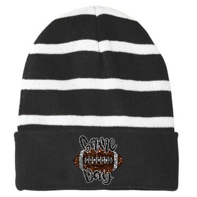 Game Day Football Bling Bling Football Lover Sport Season Striped Beanie with Solid Band