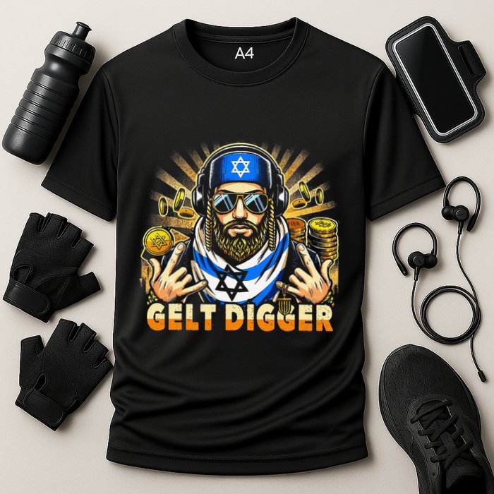 Gelt Digger Funny Jewish Rapper Isreali Cooling Performance Crew T-Shirt