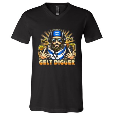 Gelt Digger Funny Jewish Rapper Isreali V-Neck T-Shirt