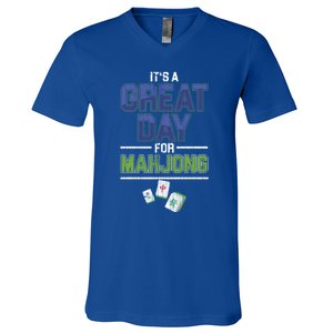 Great Day For Mahjong Player Chinese Board Game Solitaire Funny Gift V-Neck T-Shirt