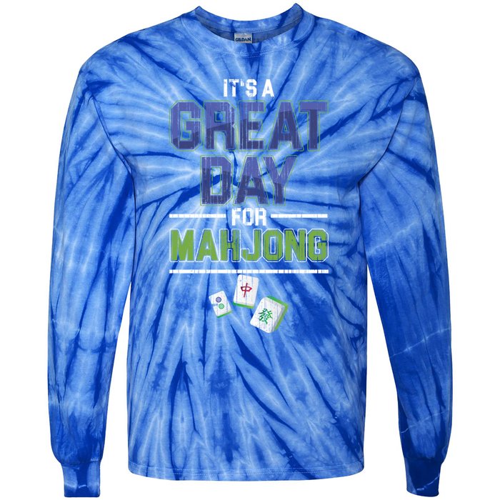 Great Day For Mahjong Player Chinese Board Game Solitaire Funny Gift Tie-Dye Long Sleeve Shirt