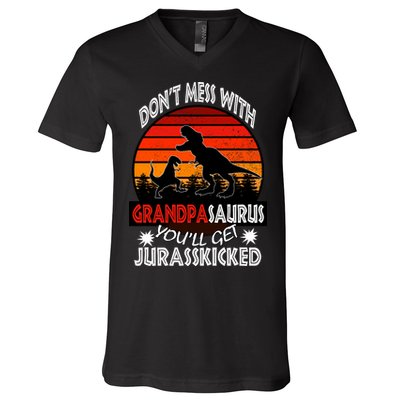 Grandpa Dinosaur V-Neck T-Shirt
