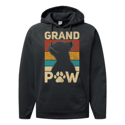 Grandpaw Dog Grandpa Funny Dog Lover Grandfather Men Pitbull Performance Fleece Hoodie