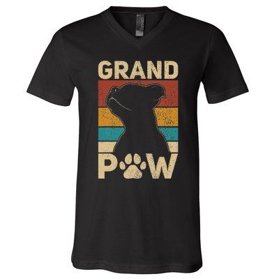 Grandpaw Dog Grandpa Funny Dog Lover Grandfather Men Pitbull V-Neck T-Shirt