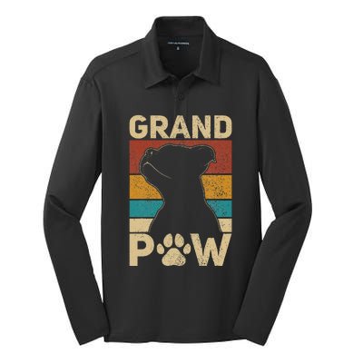 Grandpaw Dog Grandpa Funny Dog Lover Grandfather Men Pitbull Silk Touch Performance Long Sleeve Polo