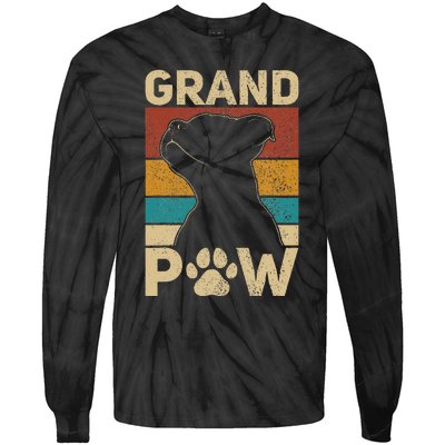 Grandpaw Dog Grandpa Funny Dog Lover Grandfather Men Pitbull Tie-Dye Long Sleeve Shirt