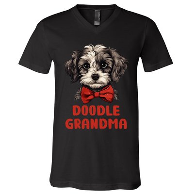 Grey Doodle Grandma Dog Lover Gift Funny Puppy Doodle Owner V-Neck T-Shirt