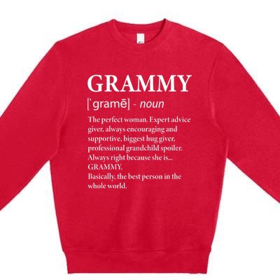 Grammy Definition Grandma Funny Grandmother Premium Crewneck Sweatshirt