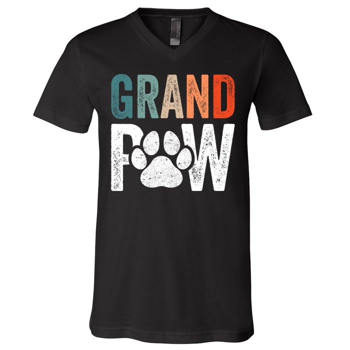 Grandpaw Dog Grandpa FatherS Day Family Grandkids V-Neck T-Shirt