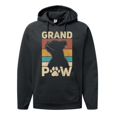 Grandpaw Dog Grandpa Funny Dog Lover Grandfather Pitbull Performance Fleece Hoodie