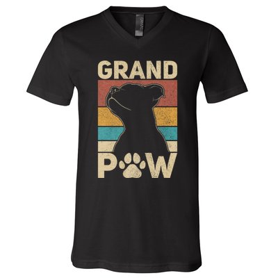 Grandpaw Dog Grandpa Funny Dog Lover Grandfather Pitbull V-Neck T-Shirt