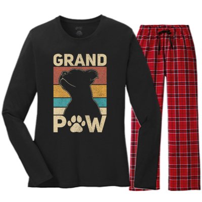 Grandpaw Dog Grandpa Funny Dog Lover Grandfather Pitbull Women's Long Sleeve Flannel Pajama Set 