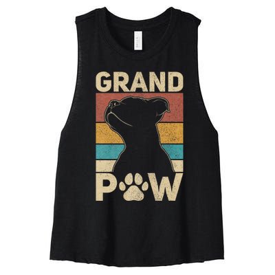 Grandpaw Dog Grandpa Funny Dog Lover Grandfather Pitbull Women's Racerback Cropped Tank