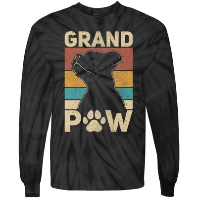 Grandpaw Dog Grandpa Funny Dog Lover Grandfather Pitbull Tie-Dye Long Sleeve Shirt