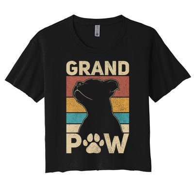 Grandpaw Dog Grandpa Funny Dog Lover Grandfather Pitbull Women's Crop Top Tee