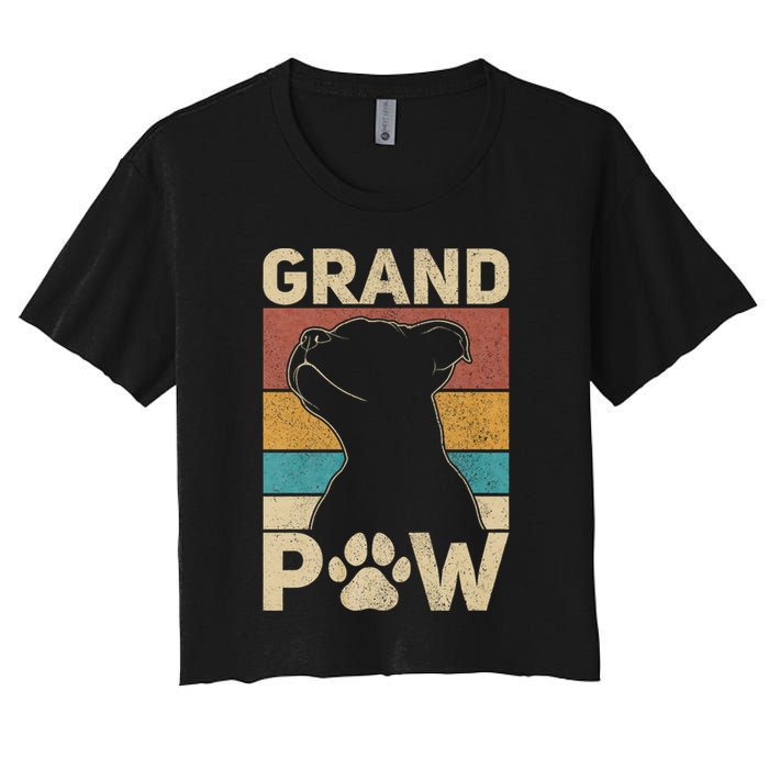 Grandpaw Dog Grandpa Funny Dog Lover Grandfather Pitbull Women's Crop Top Tee